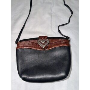 Brighton Vintage Black & Brown Leather Crossbody Bag - Heart Filigree Ornament